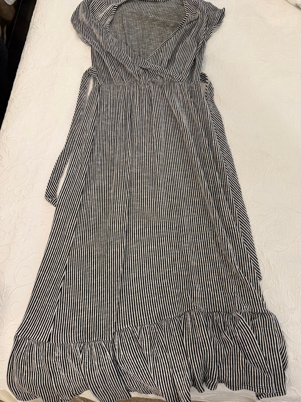 Striped Black and White Wrap Maxi Dress